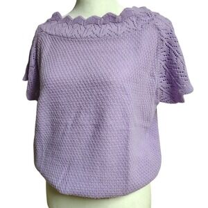 Vintage 80s Haband Knit Sweater Womens Small Lavender Purple Pointelle‎ Feminine
